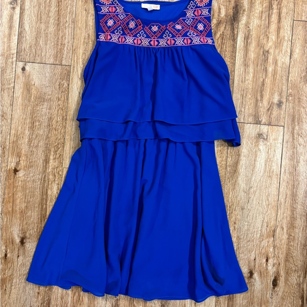 Blue Sleeveless Dress with Embroidered Detail
